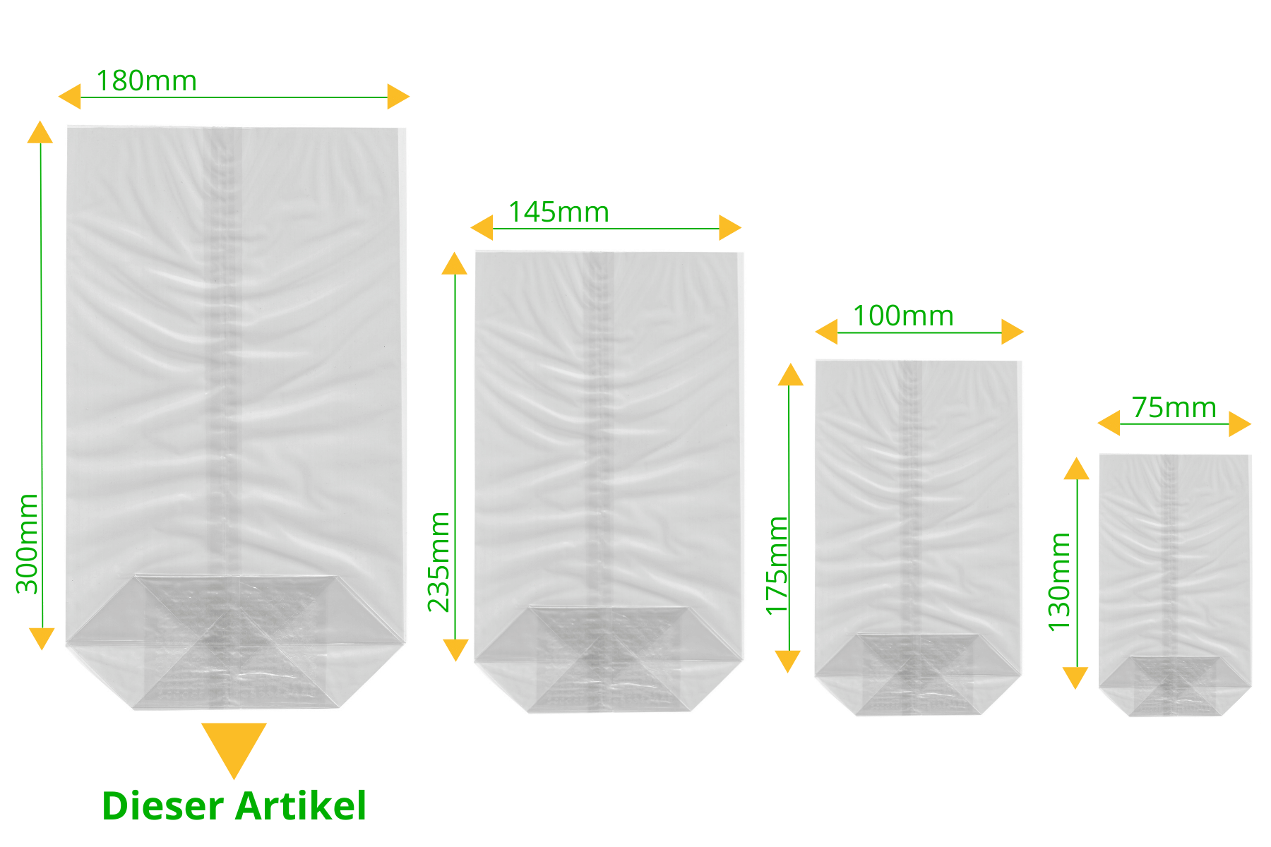 Folien- Bodenbeutel transparent 180x300mm