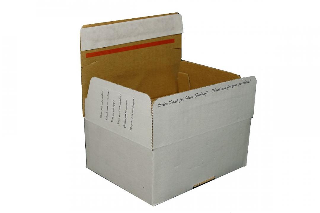 Bedruckte Faltkarton 160x130x70mm "Vielen Dank für den Einkauf" in 8 Sprachen