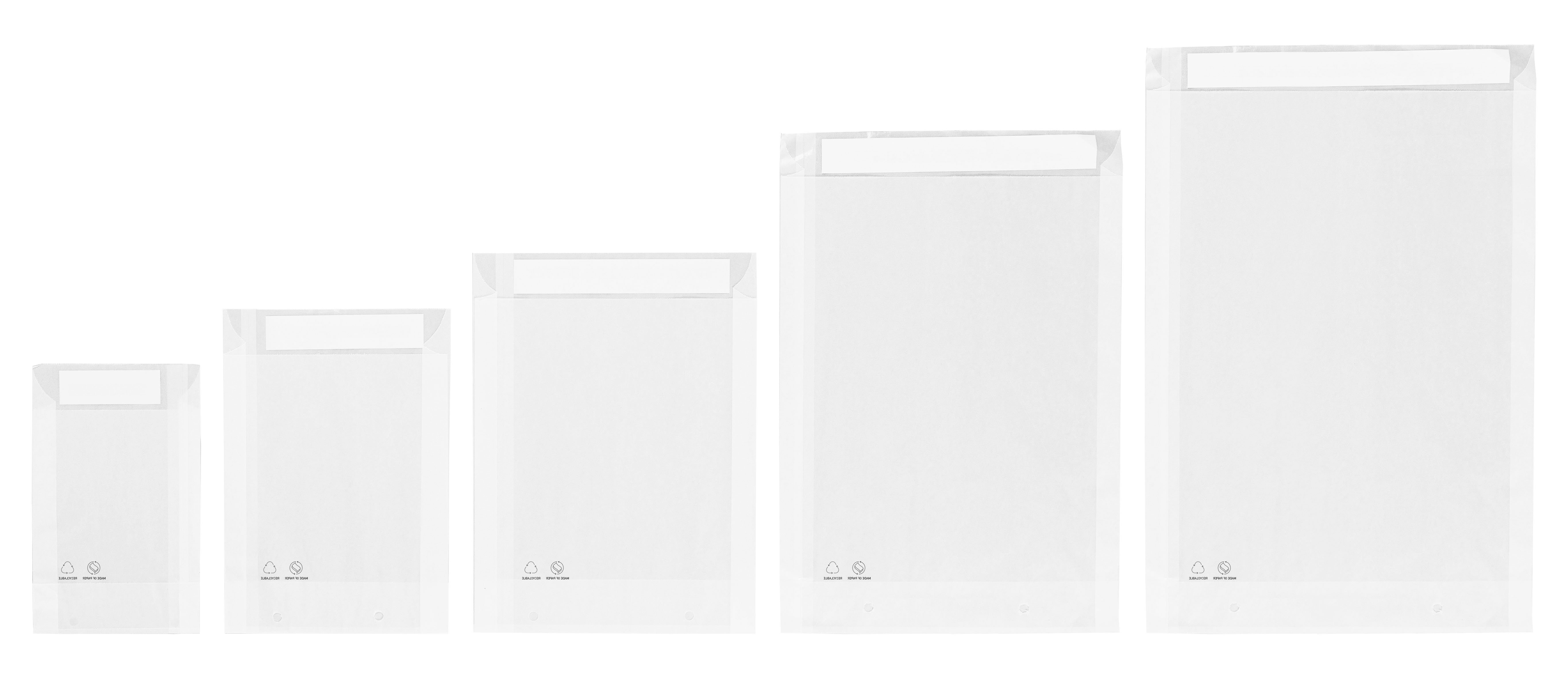 Alle Polybeutel aus Papier (halbdurchsichtig) in der Größenübersicht
