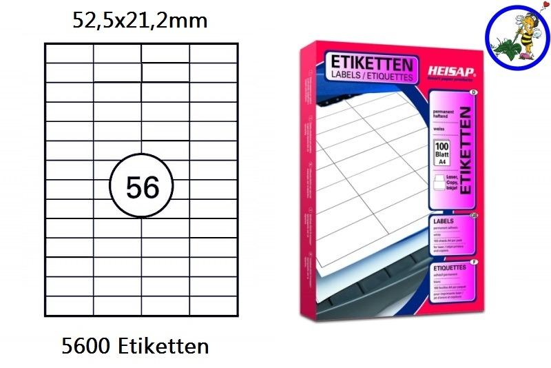 Papier-Etiketten 52,5x21,2mm  DIN A4 Druckeretiketten Label 