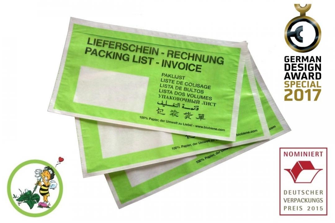 Grüne Lieferscheintaschen aus Papier DIN Lang (100 Stück.) Kleinpackung