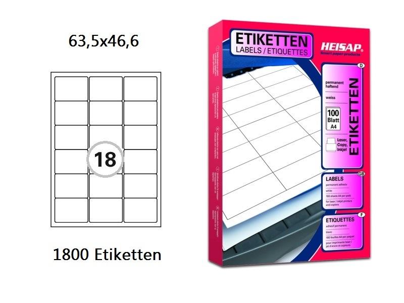 Papier-Etiketten 63,5x46,6mm  DIN A4 Druckeretiketten Label
