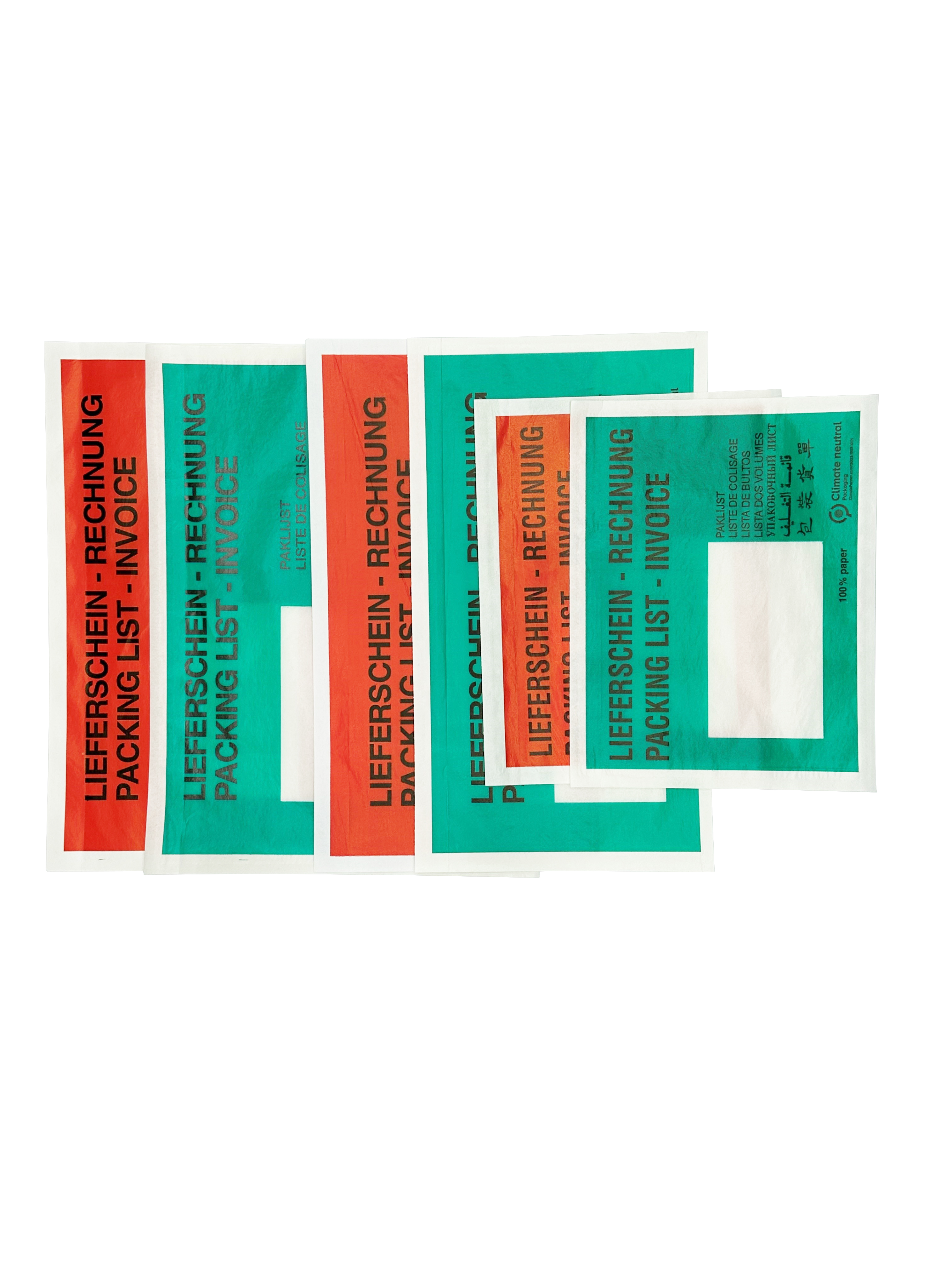 ECOLINE_Versandmaterial_Lieferscheintasche_Papier_dunkelgrün_und_rot_DIN_Lang_verschiedene_Größen