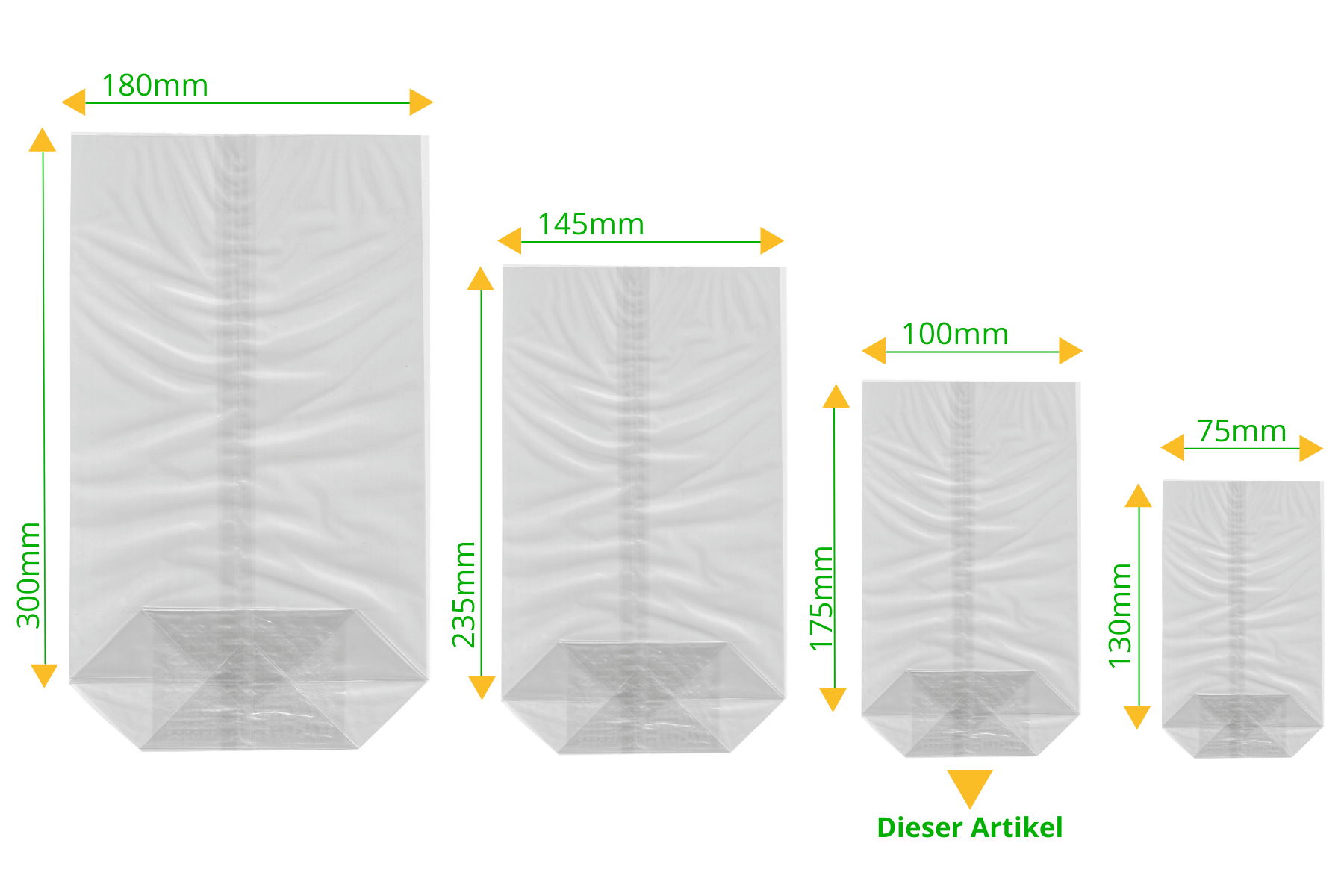 Folien- Bodenbeutel transparent 100x175mm