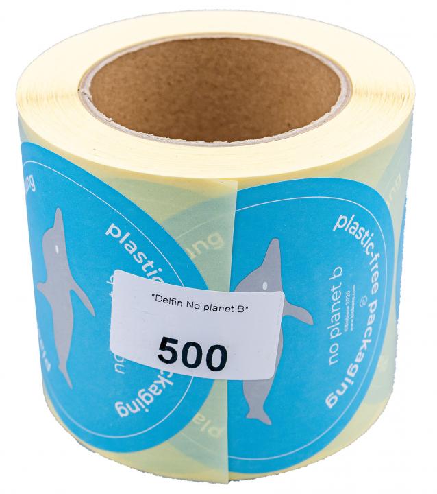 Etiketten Delfin - plastikfrei Verpacken! (500 Stück je Rolle) #no planet b - Weg vom Plastikmüll !